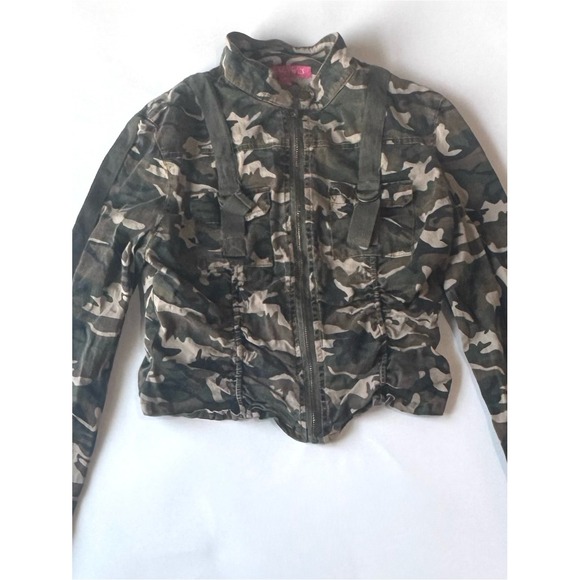 Jennyfer J Jackets & Blazers - Y2K Jennyfer Camo Utility Jacket Cropped Military Grunge Zip Up M